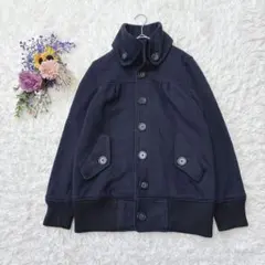 natuly　ウール混紡コート　ボタンアップジャケット　ハイネック　濃紺　リブ黒