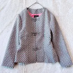 ノーカラージャケット　長袖　チャイナボタン　総柄　個性派　裏地付　XL　お呼ばれ