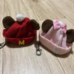 ミッキー　ミニー　耳付きニット帽ストラップ 2個セット