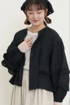 Samansa Mos2 袖フリルスタンドネックブラウス