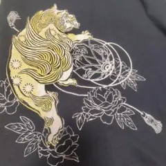 狛犬 和柄 Tシャツ ブラック