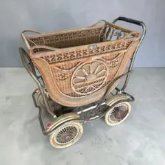 昭和レトロ 桃太郎号 籐製 乳母車 ベビーカー ラタン アンティーク 4輪 乳母車 桃太郎号 アンティーク レトロ ラタン ベビーカー ヴィンテージ
