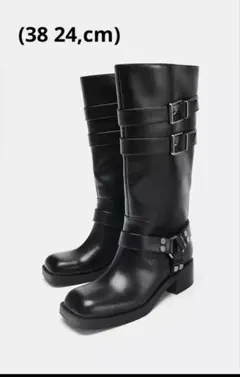 ZARA ザラ ブーツ メタル ストラップブーツ ベルト ブラック