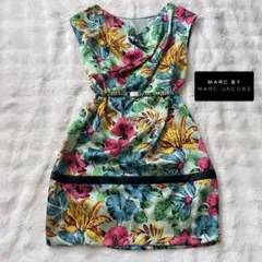マークバイマークジェイコブス ワンピース シルク100% 総柄 花柄 ベルト付き