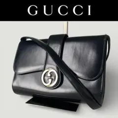 【美品】GUCCI オールドグッチ GG金具 ワンショルダー レザーバッグ 黒