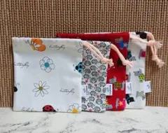 巾着・小さめ・４枚組・可愛い犬・ハリネズミ・てんとう虫・ミニサイズ巾着