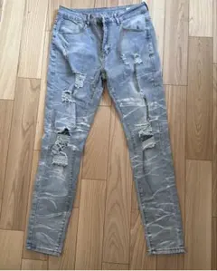 UKドリル スキニーデニム ライトブルー