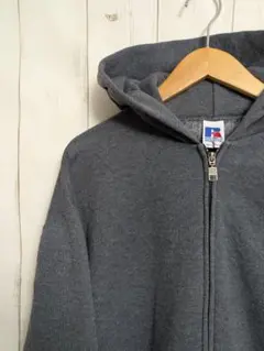 90s RUSSELL フロントジップ 無地 ブランク グレー L m24