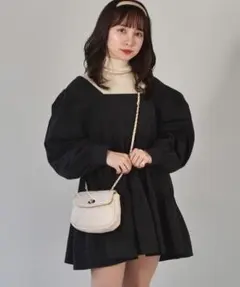 黒ミニワンピース ギャザー フレア フレンチガーリー バレエコアのサムネイル