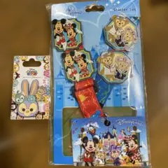 香港ディズニー　ストラップ　ピンバッジ　セット　新品