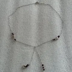 シルバー ビーズ付きネックレス ハート型チャーム