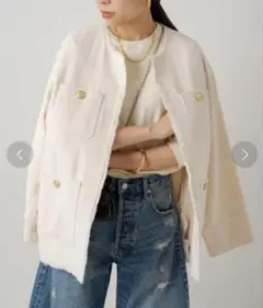 ホワイト ノーカラージャケット