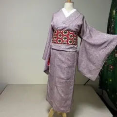 江戸小紋総絞り　紫着物　アンティーク着物　小紋　胴裏緋色　かわいい