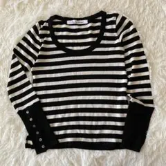 【美品】バナーバレット　ストライプ 長袖トップス　カットソー　白黒　ジゴ袖