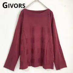 GIVORS【L】ボートネックニット ボルドー 赤茶色 ワイドスリーブ 長袖