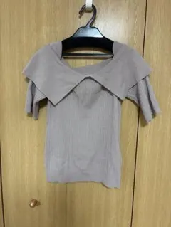 オフショルダー 半袖 リブニット