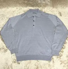 イングランド製 JOHN SMEDLEY M 長袖ポロシャツ ライトグレー