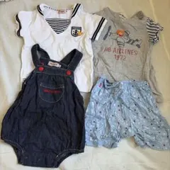 MIKIHOUSE ストライプ襟付きTシャツとデニムオーバーオールセット 90