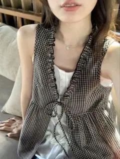SHEIN MJYY チェック柄プリーツキャミソール