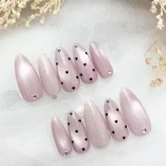 369♡ネイルチップ ワンホン フレンチガーリー マグネット　微粒子マグ　リボン