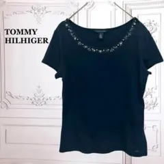 トミーヒルフィガー》Tシャツ【S〜M】ネイビー ビーズ ビジュー ラインストーン