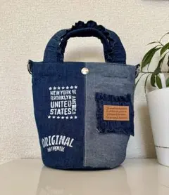 リメイクデニム.筒形トートバッグ（ハンドメイド）