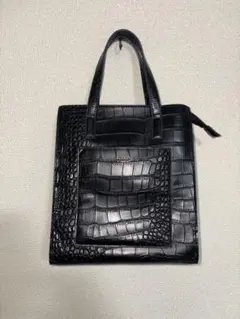 ブラックトートバッグ クロコダイル風