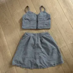 チェック柄クロップトップとスカートセット 140