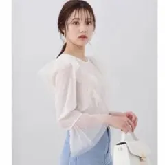 【プロポーションボディドレッシング】チュールレースブラウス ラッフル 長袖フレアのサムネイル
