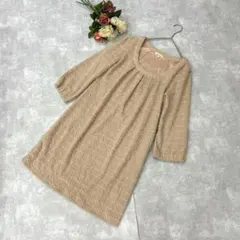 美品✨ロペピクニック（40）膝丈ワンピース ラメ入 ベージュ 七分袖 卒業入学