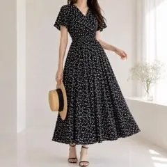 MARIHA コットン カシュクール フレアワンピース 36 MARIHAマドモアゼルのドレス ロング丈 カシュクール コットン ネイビー