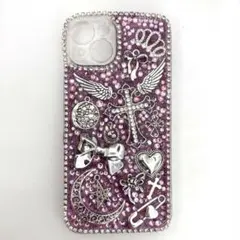iPhone14 iPhone13 デコ電 シルバー ラメ ケー 紫のサムネイル