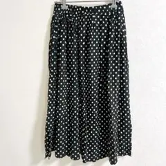 大人可愛い 水玉 ドット柄 フレア ロングスカート ウエストゴム仕様 楽ちん
