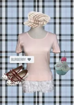 BURBERRY 半袖 リブニット ピンク ロゴ刺繍 海外ガールのサムネイル
