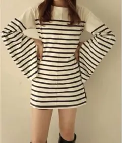 mideal パネルボーダーチュニック Tシャツ