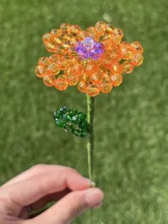 toy flower＊ビーズフラワー　オレンジ　枯れない花　造花　一輪挿し