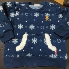 ネイビー 雪の結晶柄 トレーナー 90