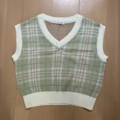 ハニーズ　C.O.L.Z.A グリーン系 チェック柄 ニットベスト S　春