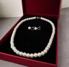 本真珠？ 8mm パールネックレス イヤリングセット SILVER刻印昭和 