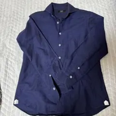 ネイビー ボタンアップ 長袖シャツ