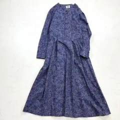 ローラアシュレイ 花柄ロングワンピース フラワープリント タック コットンウール