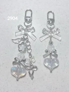 ビーズキーホルダー クリア 白 韓国 y2k コレクトブック 2点