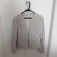 PLST ノーカラージャケット M ホワイト系ツイード