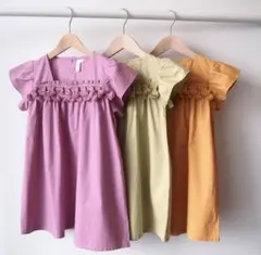 【新品未使用】夏物　キッズ　ワンピース　100 パープル　ピンク　半袖　女の子