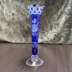 マイセン 切子 ガラス 花瓶 ブルー 青色 一輪挿し 箱付き - メルカリ