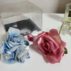 フラワーコサージュ2点セット 青×ピンク ケース付