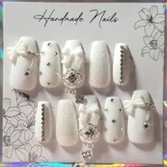 ホワイト ハンドメイド ネイルチップ 10個入り