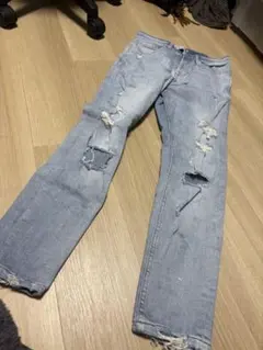 【美品】ZARAライトブルー　ダメージデニムパンツ スキニー