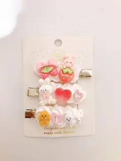ホイップデコうさぎといちごのヘアピン 3個セット