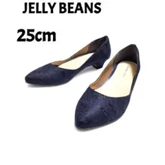 JELLY BEANS　レースパンプス　25cm　ネイビー　アーモンドトゥ